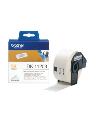 Brother DK11208 - Etiquetas Originais Pré-cortadas de Endereço Grandes - 38x90 mm - 400 Unidades - Texto preto sobre fundo bran