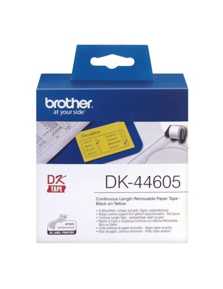 Brother DK44605 - Etiquetas Removíveis Originais de Tamanho Personalizado - Largura 62mm x 30,48 metros - Texto preto sobre fun