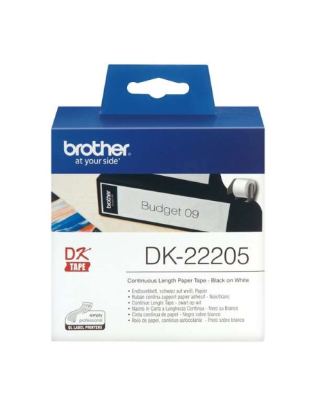 Brother DK22205 - Etiquetas Originais de Tamanho Personalizado - Largura 62mm x 30,48 metros - Texto preto sobre fundo branco