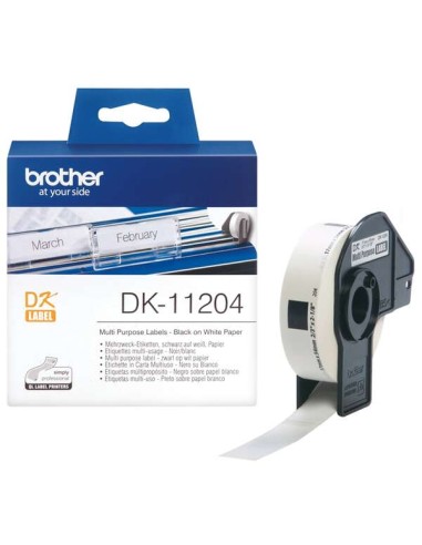 Brother DK11204 - Etiquetas Originais Pré-Cortadas Multiuso - 17x54 mm - 400 Unidades - Texto preto sobre fundo branco