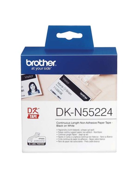 Brother DKN55224 - Etiquetas Não Adesivas Originais de Tamanho personalizado - Largura 54mm x 30,48 metros - Texto preto sobre 