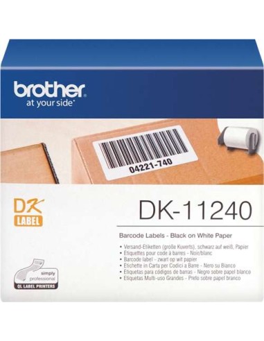 Brother DK11240 - Etiquetas Originais Pré-Cortadas Multiuso Grandes - 102x51 mm - 600 Unidades - Texto preto sobre fundo branco