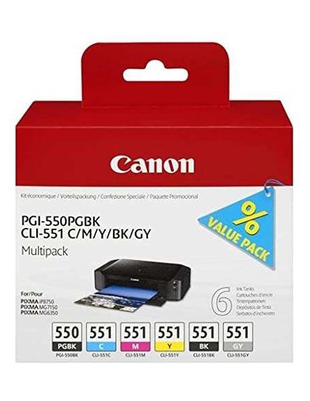 Canon PGI550/CLI551 Conjunto de 6 Cartuchos de Tinta Originais - 6496B005