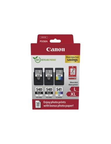 Canon PG540L Preto + CL541XL Cor Pack de 3 Cartuchos de Tinta Originais + 50 Folhas de Papel Fotográfico - 5224B015