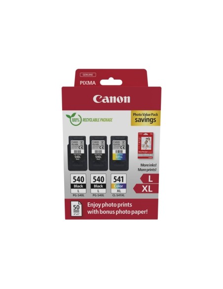 Canon PG540L Preto + CL541XL Cor Pack de 3 Cartuchos de Tinta Originais + 50 Folhas de Papel Fotográfico - 5224B015