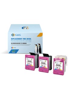 G&G HP 304XL Pack de 3 Cartuchos de Tinta Remanufaturados Coloridos - Eco Saver - Mostra Nível de Tinta - Substitui N9K07AE/N9K