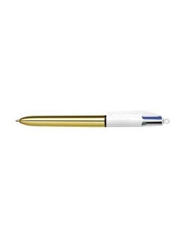 Bic 4 Cores Shine Caneta Esferográfica Retrátil - Ponta de 1mm - Traço de 0.4mm - Tinta à Base de Óleo - Corpo Dourado/Branco -