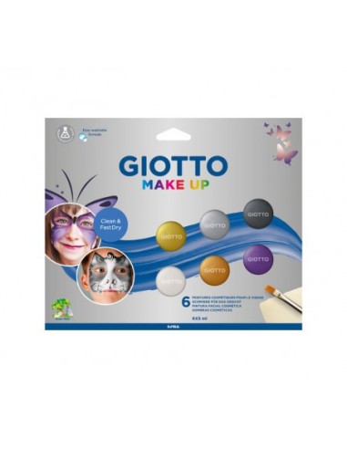 Giotto Make Up Metallic Pack com 6 Maquiagens Faciais - Lavável com Água - Dermatologicamente Testado - Cores Metálicas Sortida