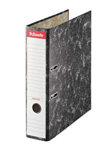 Esselte Fichário de Alavanca Formato A4 - Lombada de 75mm - Olhal e Rado - Etiqueta Impressa na Lombada - Cor Preto Marmorizado