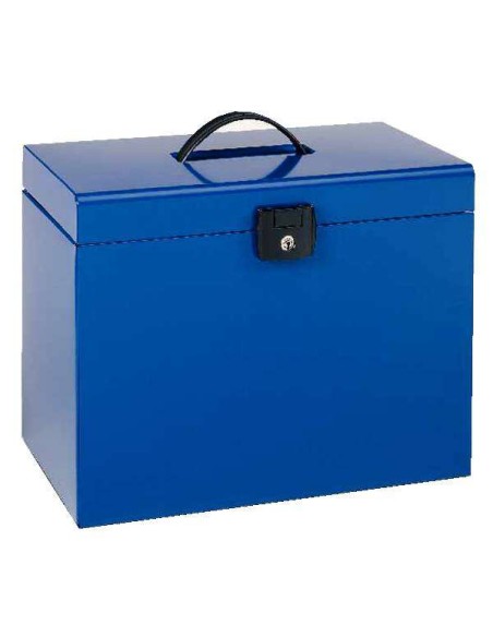 Esselte Home-Box A4 Maleta Metálica - com 5 Pastas - Azul - com Alça e Fechadura com Chave