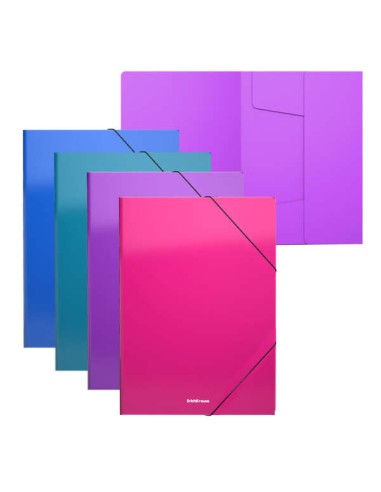 Erichkrause Pack de 4 Pastas com Aba Matt Vivid A4 - Fabricadas em Polipropileno - Cores Sortidas
