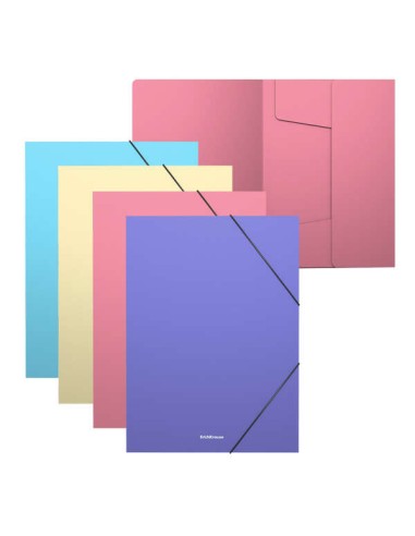 Erichkrause Pack com 4 Pastas com Aba Matt Pastel A4 - Feitas de Polipropileno - Cores Sortidas