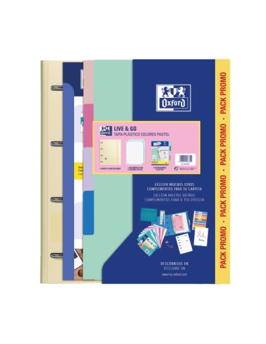 Oxford Europeanbinder Live & Go Pasta Tamanho A4+ com Refil + Divisórias - Capa de Plástico Polyfoam - Cores Pastel Aleatórias