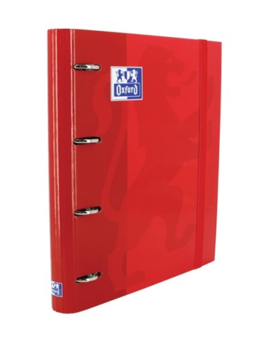 Oxford Europeanbinder Classic A4+ Pasta de Anéis com Refil Quadriculado 5x5 - Capa Dura - Fecho com Elástico - Cor Vermelha