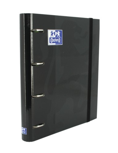 Oxford Europeanbinder Classic A4+ Pasta de Anéis com Refil Quadriculado 5x5 - Capa Dura - Fecho com Elástico - Cor Preta