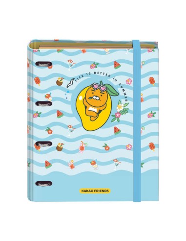 Dohe Kakao Friends Summer Holiday Pasta de 4 Argolas Formato A4 com Refil de 100 Folhas - 4 Divisórias Coloridas - Fecho com El