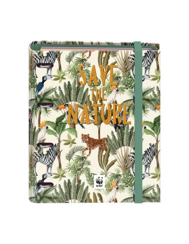 Dohe WWF Save the Nature Pasta de 4 Argolas Formato A4 com Recarga de 100 Folhas - 4 Separadores de Polipropileno Coloridos - F