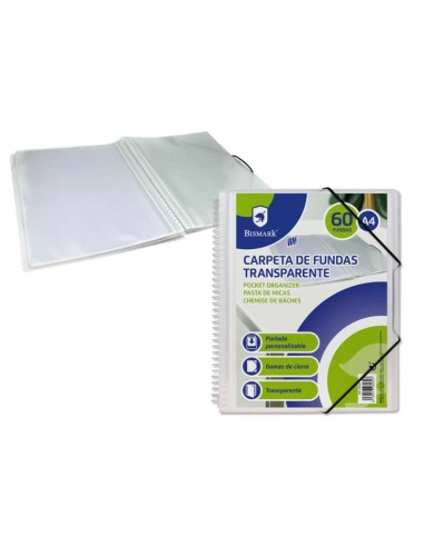 Bismark Pasta Espiral com 60 Envelopes Transparentes A4 - Polipropileno - Capa Personalizável - Espiral Plástica Indeformável -