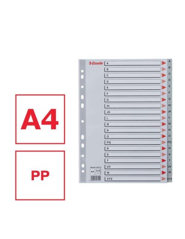 Esselte Índice Alfabético de Plástico com Capa A4 - Tipo A-Z - Cartolina Índice: Cartão Cinza - Material PP - Tamanho A4 - Mult