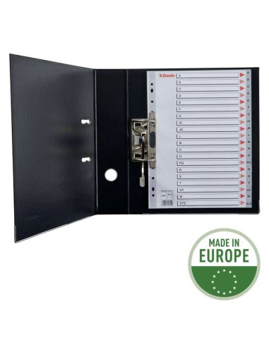 Esselte Índice Alfabético de Plástico com Capa A4 - Tipo A-Z - Cartolina Índice: Cartão Cinza - Material PP - Tamanho A4 - Mult