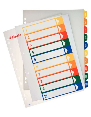 Esselte Índice Projetos Imprimíveis Tipo 1-10 Multicolor - Tamanho A4 Maxi - Material PP Rígido 300 Micras, Capa 350 Micras