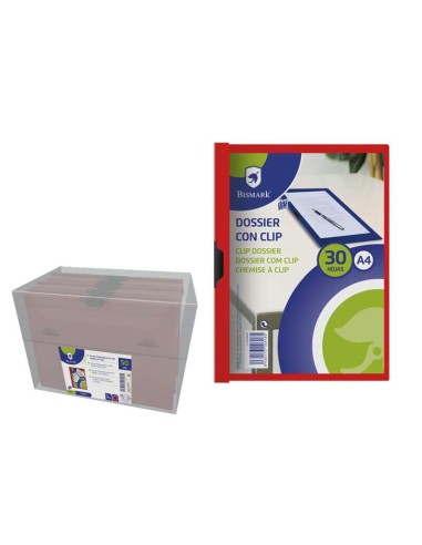 Bismark Pasta para 30 Folhas A4 com Clipe Metálico Lateral - Polipropileno Transparente - Cor Vermelha