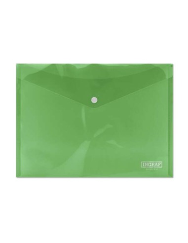 Ingraf Pasta para Documentos A4 - Fecho de Botão - Polipropileno Transparente Cristal - Cor Verde