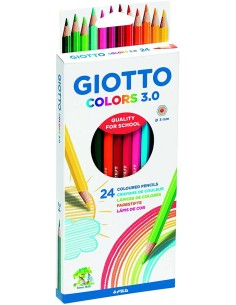 Giotto Colors 3.0 Pack de 24 Lápis Hexagonais de Cores - Mina 3 mm - Madeira - Cores Sortidas