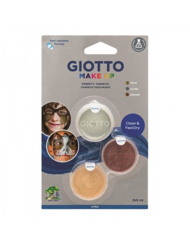 Giotto Make Up Metallic Pack com 3 Maquiagens Faciais - Sai com Água - Dermatologicamente Testado - Cores Metálicas Sortidas