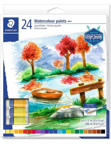 Staedtler Pack de 24 Tubos de Aquarela 12ml - Cores Brilhantes - Usar em Papel Aquarela ou Cartolina - Cores Sortidas