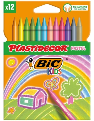 Bic Kids Plastidecor Pastel Caixa de 12 Lápis de Cera - Extra resistentes - Fácil de Apontar - Não Mancha - Cores Pastel Sortid