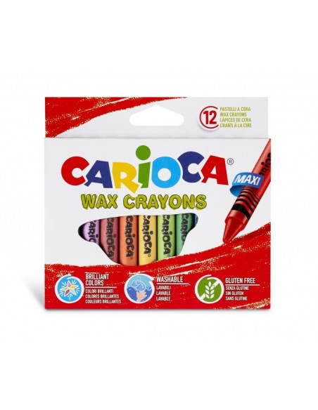 Carioca Maxi Pack de 12 Ceras - Cores Brilhantes - Laváveis - Corpo de Ø 12mm - Cores Variadas