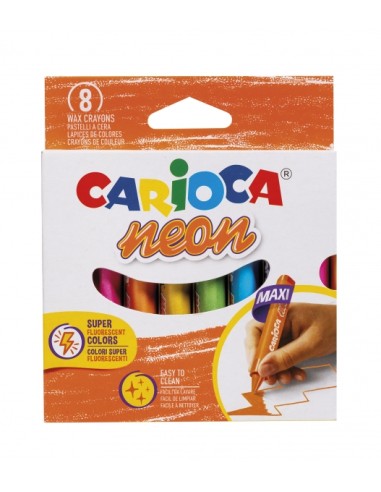 Carioca Ceras Neon Pack com 8 Ceras - Corpo Maxi Triangular - Cores Opaque - Fáceis de Limpar - Cores Variadas