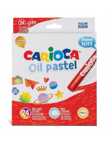 Carioca Pack de 24 Pastéis a Óleo - Cores Brilhantes - Laváveis - Resistentes à Luz - Opaques - Fáceis de Misturar - Corpo Maxi
