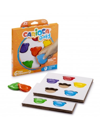 Carioca Teddy Crayons Pack de 6 Ceras de Cores - Certificadas a Partir de 12 Meses - Projetadas para Treinar a Pega Digital - C