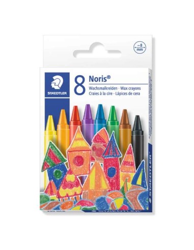 Staedtler Noris 220 Pack de 8 Giz de Cera Redondo - Diâmetro 8mm - Resistência à Quebra - Cores Sortidas