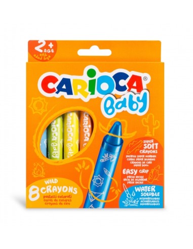 Carioca Pack de 8 Ceras Baby 2+ - Super Macias - Grande Dimensão para Fácil Aderência - Escrita Macia - Cores Brilhantes e Lavá