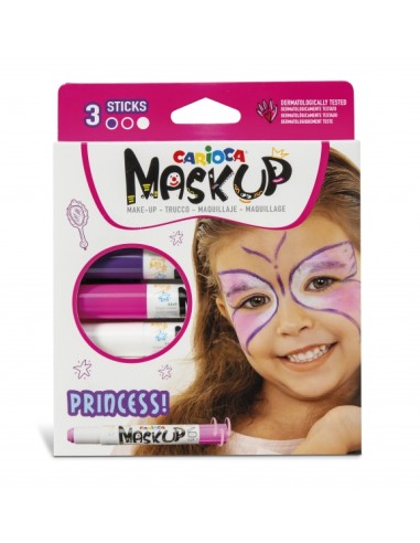 Carioca Mask Up Pack de 3 Cores para Pele Princess - Cores Brilhantes - Laváveis - Base Água - Inclui Dois Tutoriais Passo a Pa