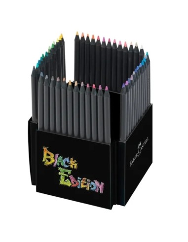Faber-Castell Black Edition Pack com 50 Lápis de Cor - Mina Extra Macia - Madeira Preta - Ideais para Desenho em Papel Claro, E