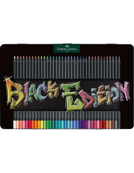 Faber-Castell Black Edition Caixa Metálica com 36 Lápis de Cor - Mina Supermacia - Madeira Preta - Ideais para Desenho em Papel