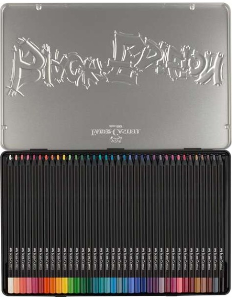 Faber-Castell Black Edition Caixa Metálica com 36 Lápis de Cor - Mina Supermacia - Madeira Preta - Ideais para Desenho em Papel