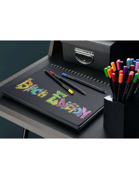 Faber-Castell Black Edition Caixa Metálica com 36 Lápis de Cor - Mina Supermacia - Madeira Preta - Ideais para Desenho em Papel