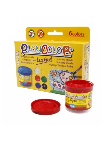 PlayColor Basic Líquido Pack de 6 Têmperas 40ml - Não Enruga o Papel - Grande Viscosidade - Alta Opacidade - Cores Sortidas
