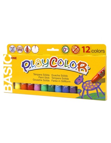 PlayColor Basic One Pack de 12 Têmperas Sólidas - Não Amassam o Papel - Não Precisam de Água - Especial para Uso Escolar - Core
