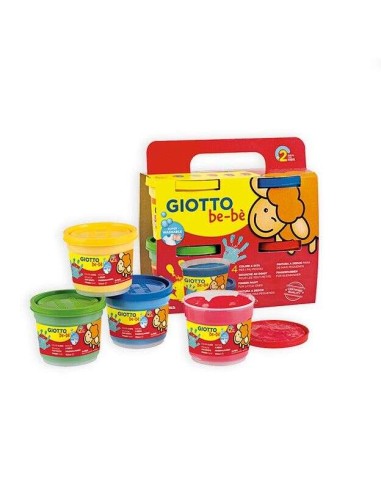 Giotto Bebê Conjunto de 4 Potes de Tinta para Dedos - 150ml - Fácil Aplicação - Cores Sortidas