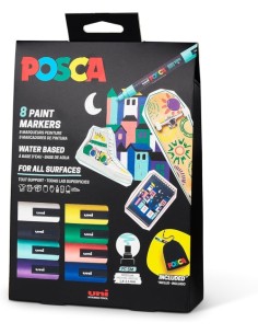 Posca Edição Limitada Pack de 8 Marcadores de Pintura PC5M + Presente Bolsa de Tecido - Ponta Arredondada 1.8-2.5mm - Tinta à B