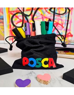 Posca Edição Limitada Pack de 8 Marcadores de Pintura PC5M + Presente Bolsa de Tecido - Ponta Arredondada 1.8-2.5mm - Tinta à B 2