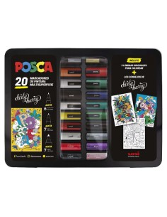 Posca Mala Metálica com 20 Marcadores de Pintura - Sortido em Cor e Traço - Ponta de Poliéster - Tinta Pigmentada à Base de Águ