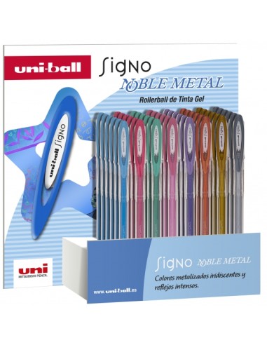 Uni-ball Signo Noble Metal Expositor de 48 Canetas de Tinta Gel - Ponta de Esfera 0.8mm - Tinta Resistente à Água e Luz - Escre