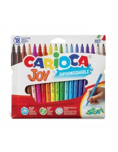 Carioca Joy Pack de 18 Marcadores - Tinta Superlavável - Ponta Fina 2.8mm - Bloqueada - Tampa Ventilada - Cores Variadas